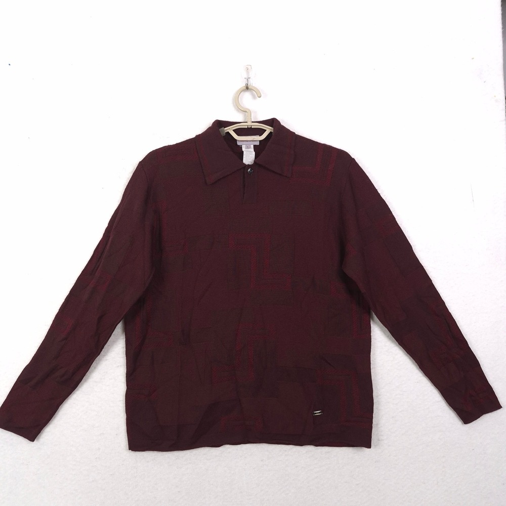 Vintage Versace Classic Polo Sweater Merino Wool Blend Geometric Large Eclectic
